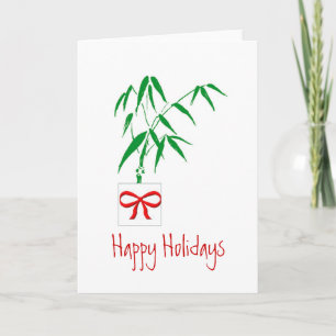 Bamboo & Red Bow Customisable Holiday Card