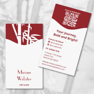  Bamboo Red White Life Coach Portrait Personal Business Card