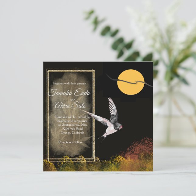 Bamboo & Swallow Wedding Invitation (Standing Front)