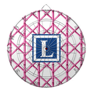 Bamboo Trellis Pink Navy Preppy Pattern Monogram Dartboard