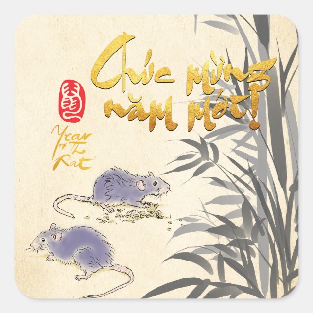 Bamboo Two Rats Vietnamese New Year 2020 S Sticker (Front)