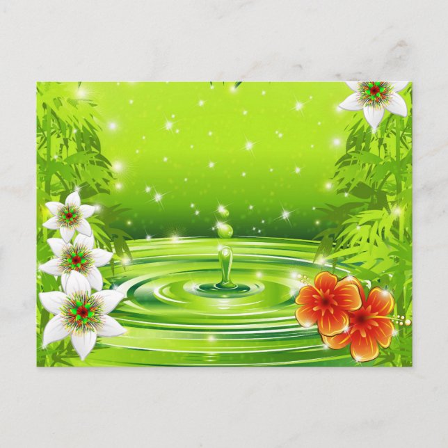 Bamboo, Water and Tropical Flowers Postcard (Front)