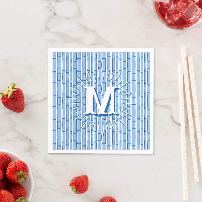 Bambooey Bamboo Stripe in Blue Personalised Napkin (Insitu)