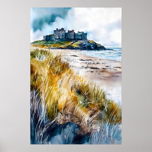 Bamburgh Castle Watercolor 1 Poster (Front)