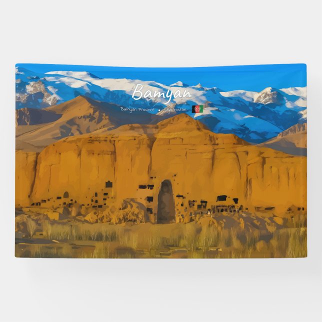 Bamyan, Afghanistan - Buddha Cliff Valley Banner (Horizontal)