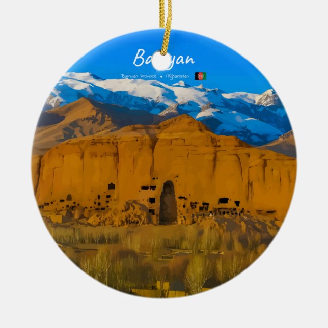 Bamyan, Afghanistan - Buddha Cliff Valley Ceramic Tree Decoration (Front)