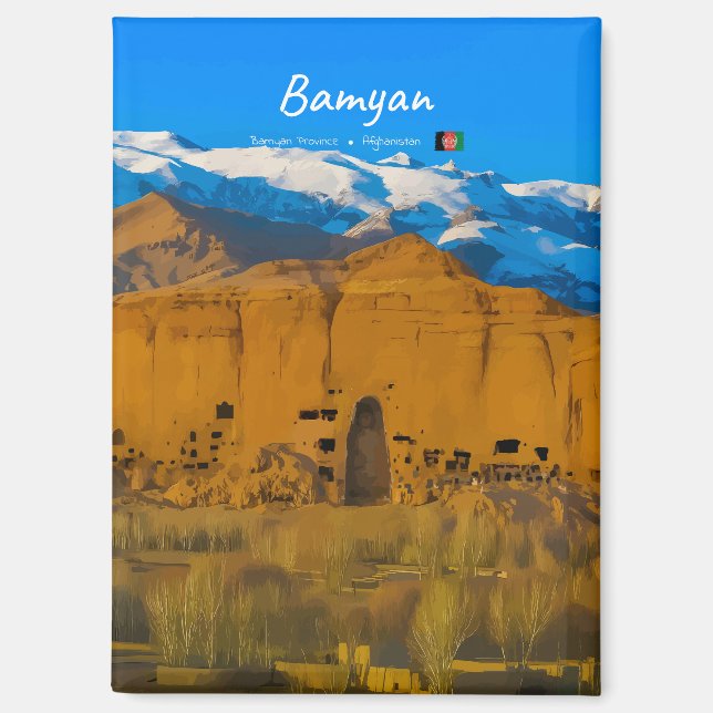 Bamyan, Afghanistan - Buddha Cliff Valley Flat Magnet (Front)