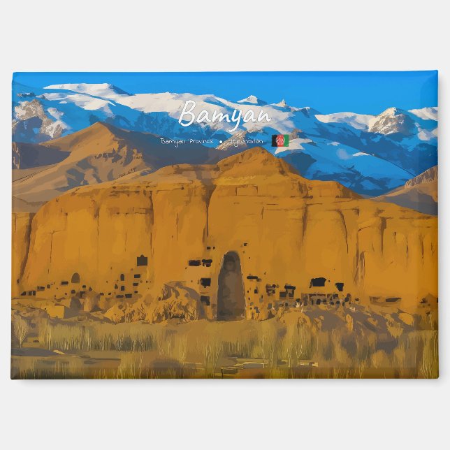 Bamyan, Afghanistan - Buddha Cliff Valley Magnet (Front)