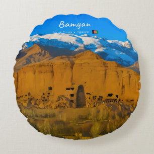 Bamyan, Afghanistan - Buddha Cliff Valley Round Cushion
