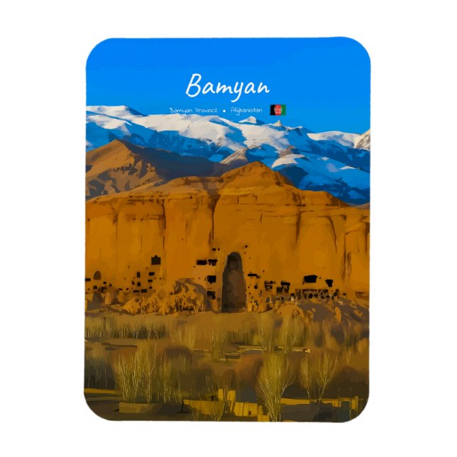 Bamyan, Afghanistan - Buddha Cliff Valley Rounded Magnet (Vertical)