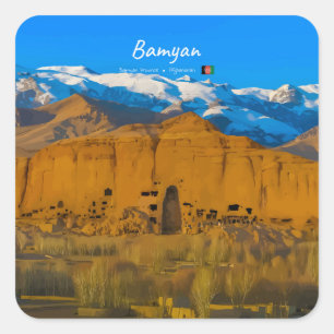 Bamyan, Afghanistan - Buddha Cliff Valley Square Sticker