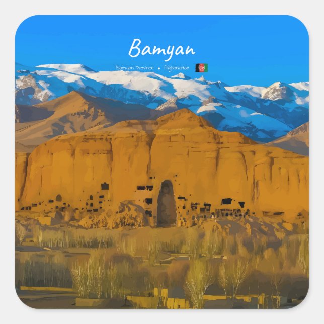 Bamyan, Afghanistan - Buddha Cliff Valley Square Sticker (Front)