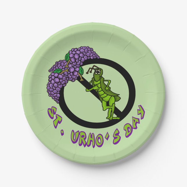 Ban Grasshoppers St. Urho Paper Plates (Front)