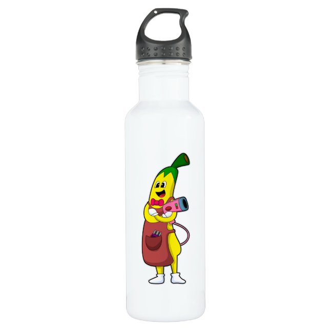 Banana as Hairdresser with Hair dryer 710 Ml Water Bottle (Front)