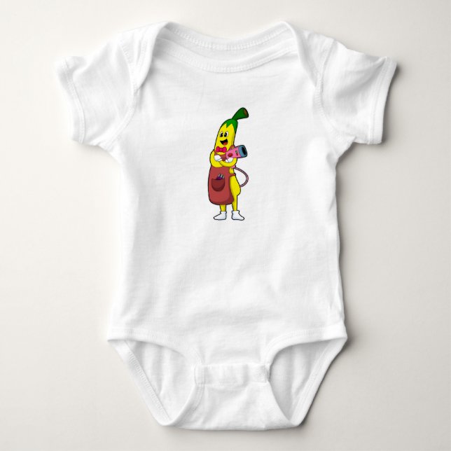 Banana as Hairdresser with Hair dryer Baby Bodysuit (Front)