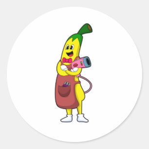 Banana as Hairdresser with Hair dryer Classic Round Sticker