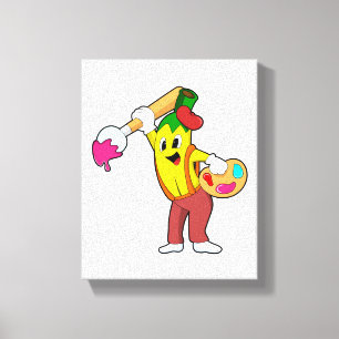 Banana as Painter with Paint brush Canvas Print