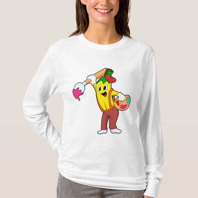 Banana as Painter with Paint brush T-Shirt (Front)
