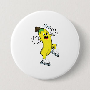 Banana at Ice skating with Ice skates.PNG 7.5 Cm Round Badge