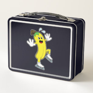 Banana at Ice skating with Ice skates.PNG Metal Lunch Box