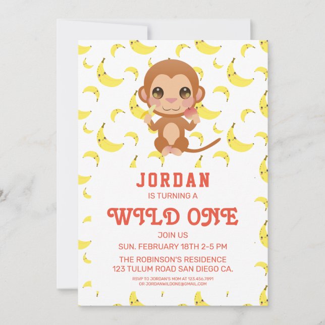 Banana Baby Monkey Birthday Invitation (Front)