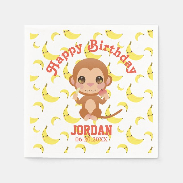 Banana Baby Monkey Happy Birthday Napkin (Front)