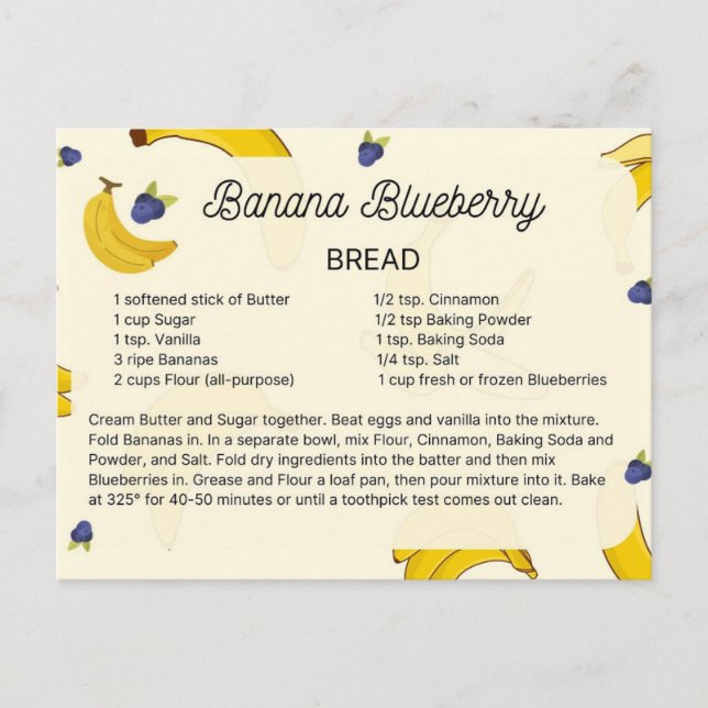 Banana Blue Berry Bread Recipe Postcard (Front)