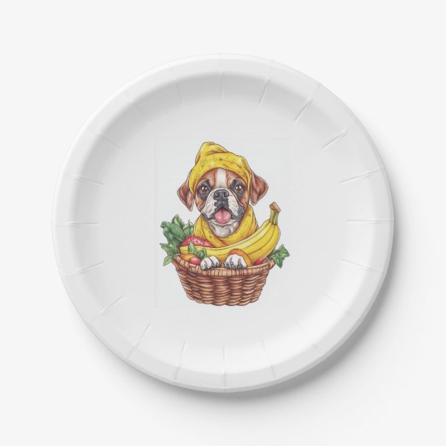 Banana Boxer – Funny Fruit Dog Paper Plate (Front)