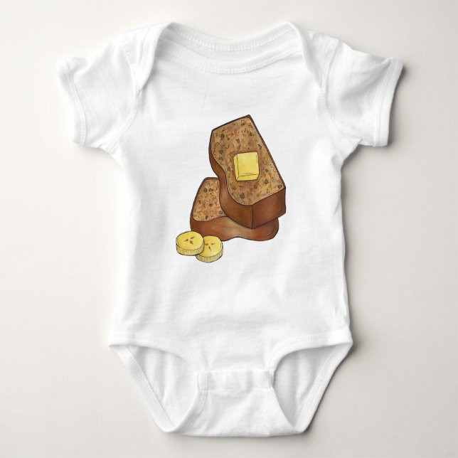 Banana Bread Loaf Slice Butter Baker Baking Food Baby Bodysuit (Front)