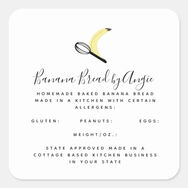 Banana Bread Logo Homemade Food Business     Square Sticker (Front)