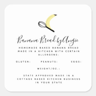 Banana Bread Logo Homemade Food Business Square Sticker