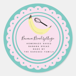 Banana Bread Logo Homemade Food Business Teal Classic Round Sticker