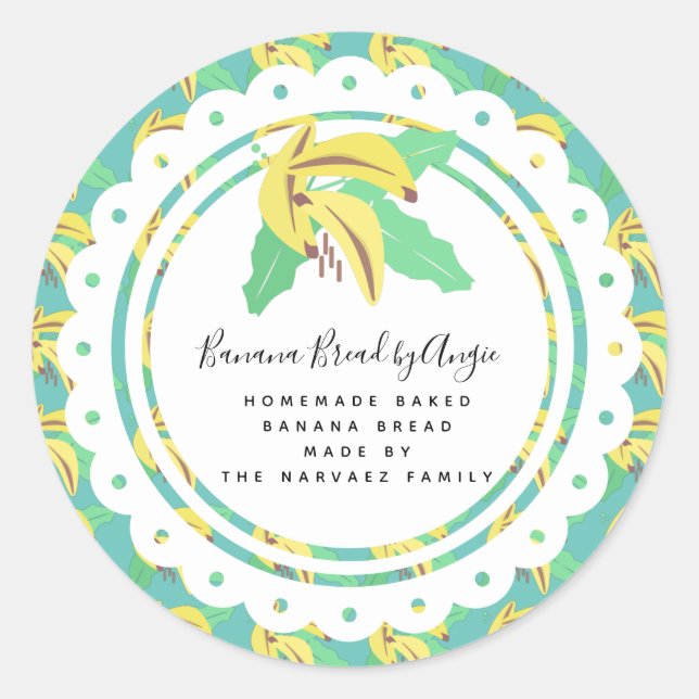 Banana Bread Logo Pattern Homemade Food Business  Classic Round Sticker (Front)