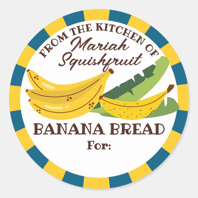 Banana bread sauce jam canning from the kitchen of classic round sticker (Front)
