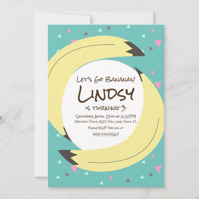 Banana Confetti Pink Green Teal Birthday Party  Invitation (Front)