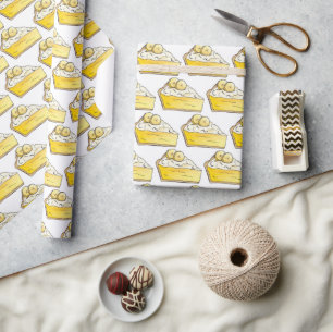 Banana Cream Creme Pie Slice Dessert Baking Yellow Wrapping Paper