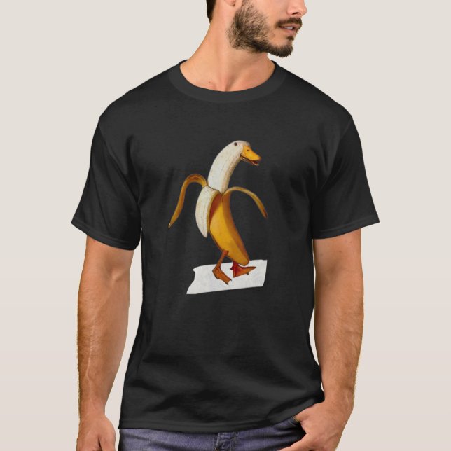 Banana Duck Walks Funny Anthropomorphic fruit bird T-Shirt (Front)