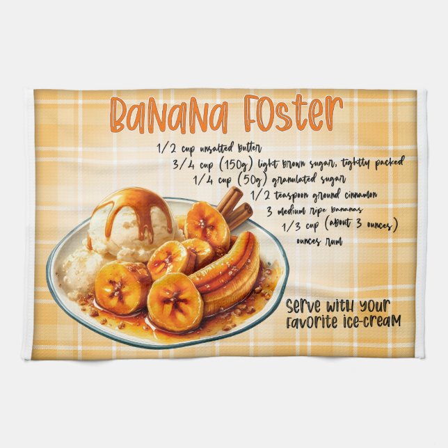 Banana Foster Recipe Tea Towel (Horizontal)