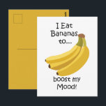 Banana Fruit Boost My Mood Funny Postcard<br><div class="desc">Banana Fruit Boost My Mood Funny Postcard originally designed by Nisha Prabhu. Spread joy and laughter with this delightful postcard featuring cheerful banana and tropical fruit illustrations! The humorous "Boost My Mood" message makes it perfect for sending a quick smile to friends and loved ones. Compact and charming, this postcard...</div>