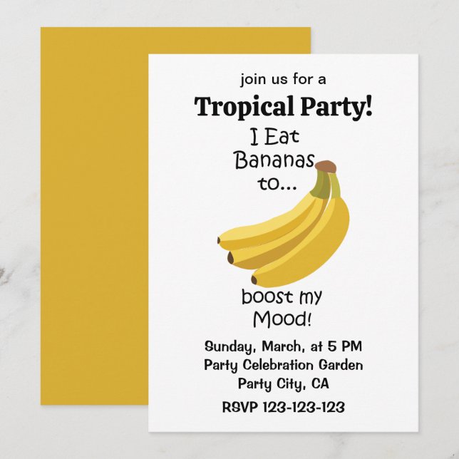 Banana Fruit Boost My Mood Funny Tropical Party Invitation (Front/Back)