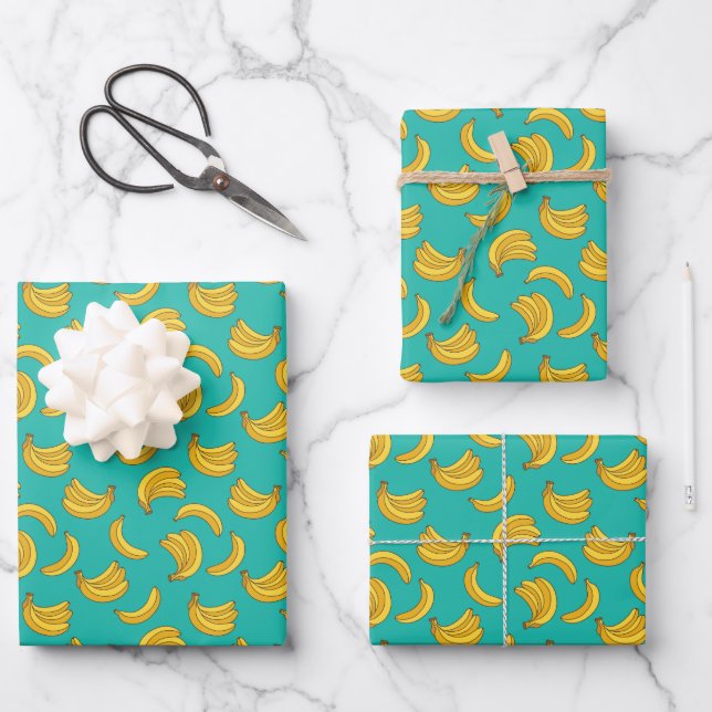 Banana Fruit Fun Pattern Wrapping Paper Sheet (Front)