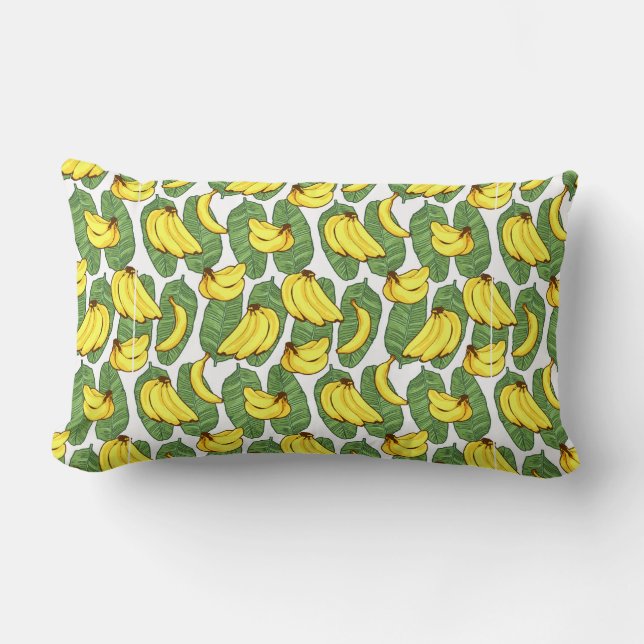 Banana Fruit Leaves Tropical Pattern Lumbar Cushion (Front)