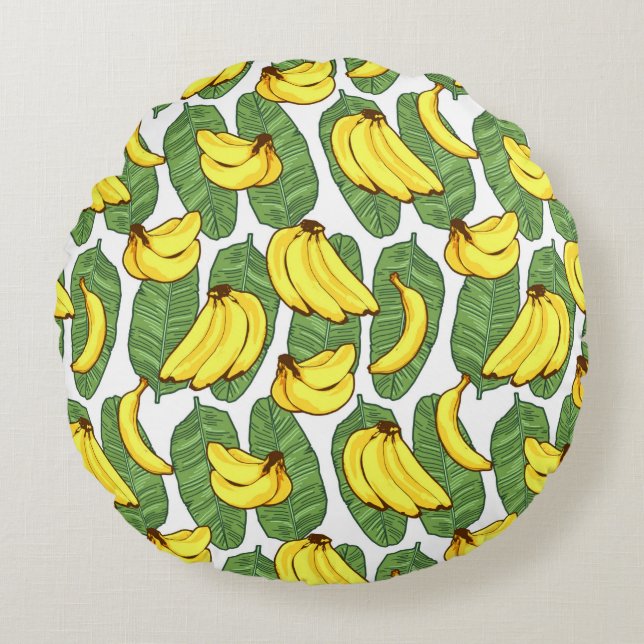 Banana Fruit Leaves Tropical Pattern Round Cushion (Front)