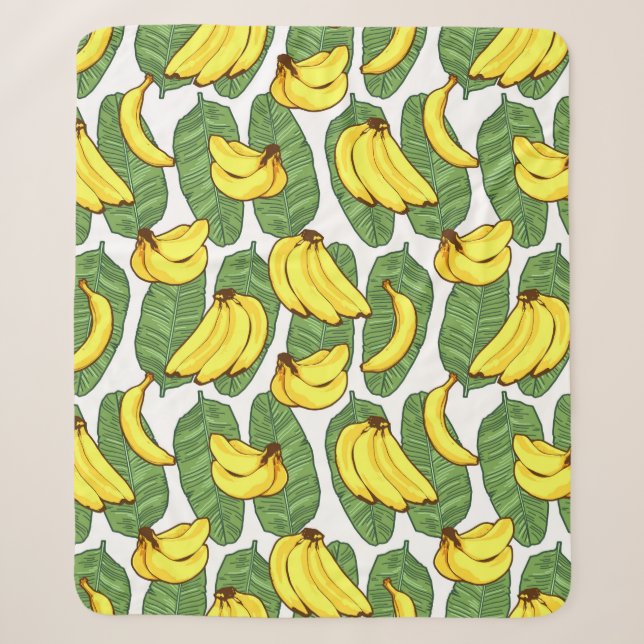 Banana Fruit Leaves Tropical Pattern Sherpa Blanket (Front)