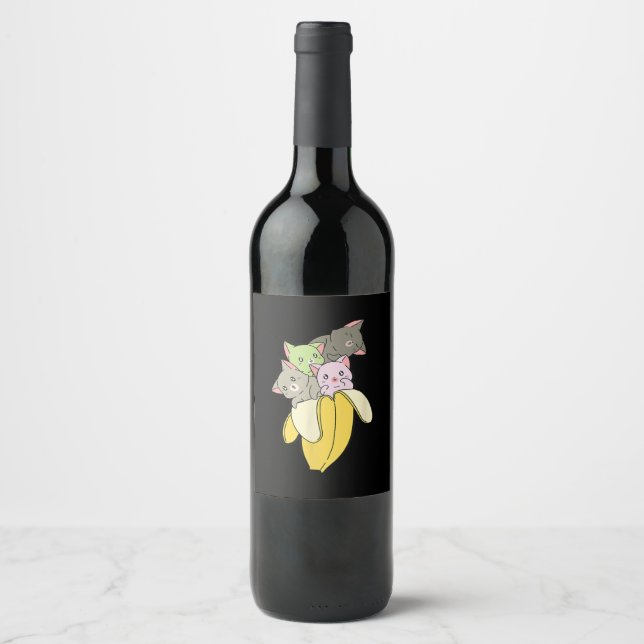Banana Funny Cat | Cute Kitten Gift Wine Label (Front)