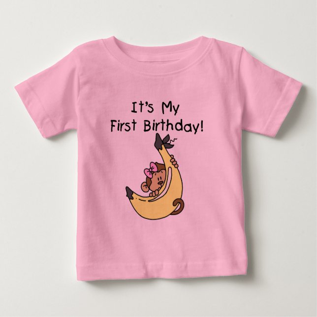 Banana - Girl Monkey 1st Birthday Baby T-Shirt (Front)