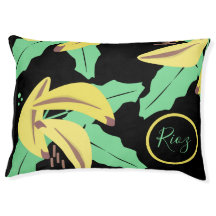 Banana Greenery Black Name Pet Bed
