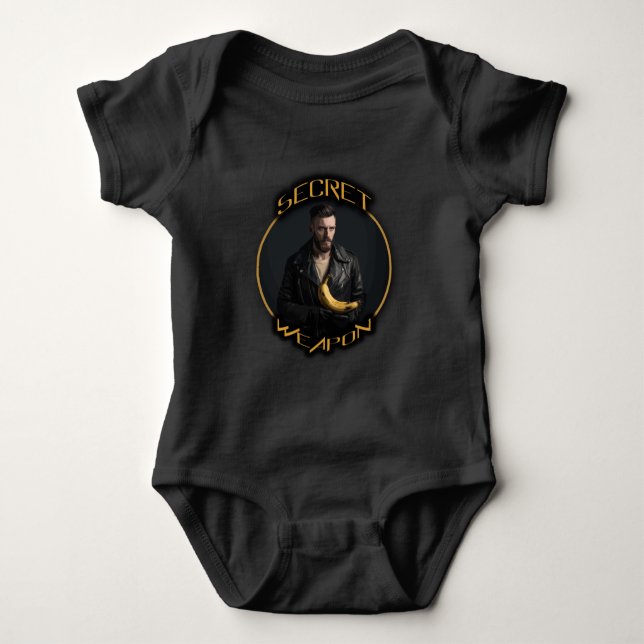Banana: his secret weapon baby bodysuit (Front)