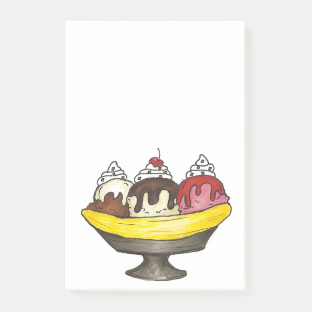 Banana Ice Cream Split Sundae Foodie Post Its Post-it Notes (Front)