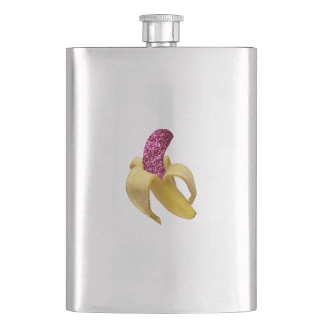 Banana in faux Pink Glitter Looks Delicious Hip Flask (Front)